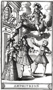 1668年にパリで出版されたジャン・ソーヴ（fl.1660-91）によって彫刻された、モリエール（1622-73）による「アンフィトリオン」の前絵 作： Pierre Brissart
